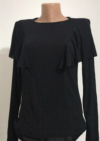 Siyah Fırfırlı Uzun Kollu Kadın Bluz - Görsel 2