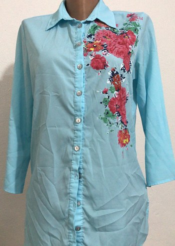 Nakışlı Turkuaz Kadın Gömlek - Görsel 2