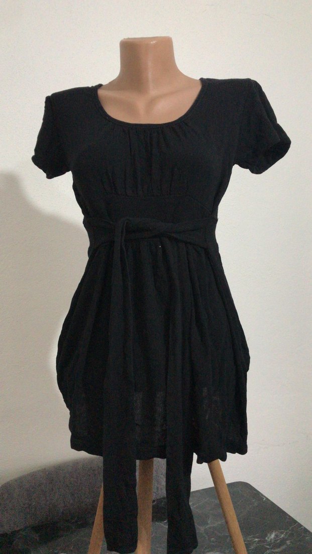 Kemerli Siyah Midi Gothic Elbise - Görsel 2