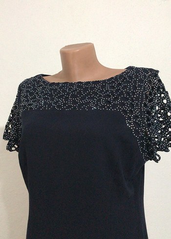 Lacivert V Yaka elbise - Görsel 2