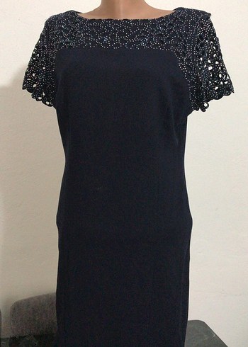 Lacivert V Yaka elbise - Görsel 3