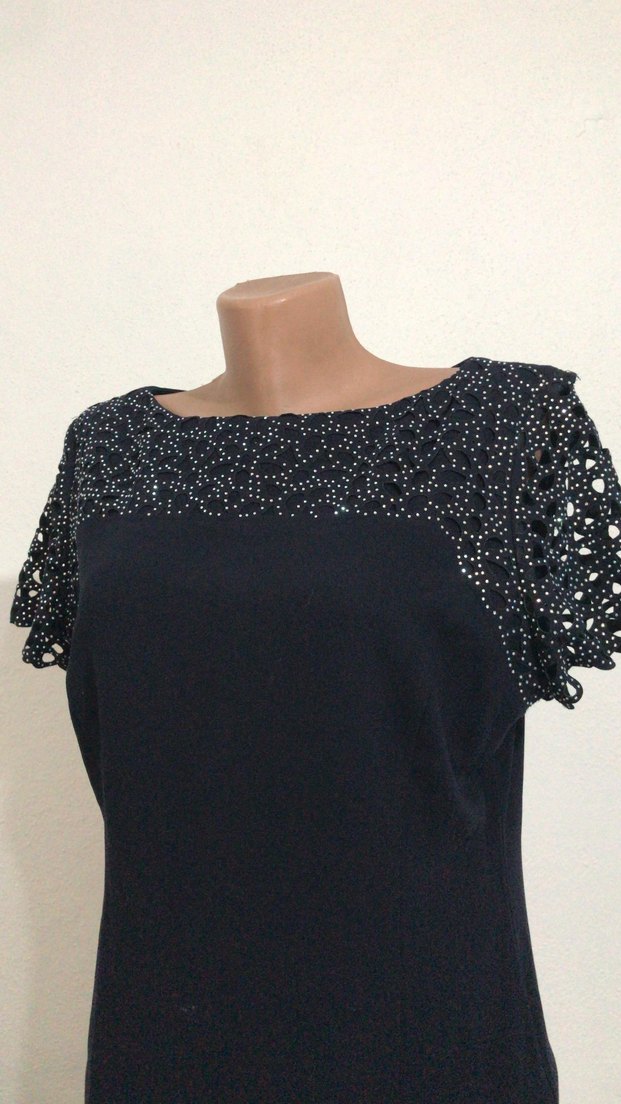 Lacivert V Yaka elbise - Görsel 2