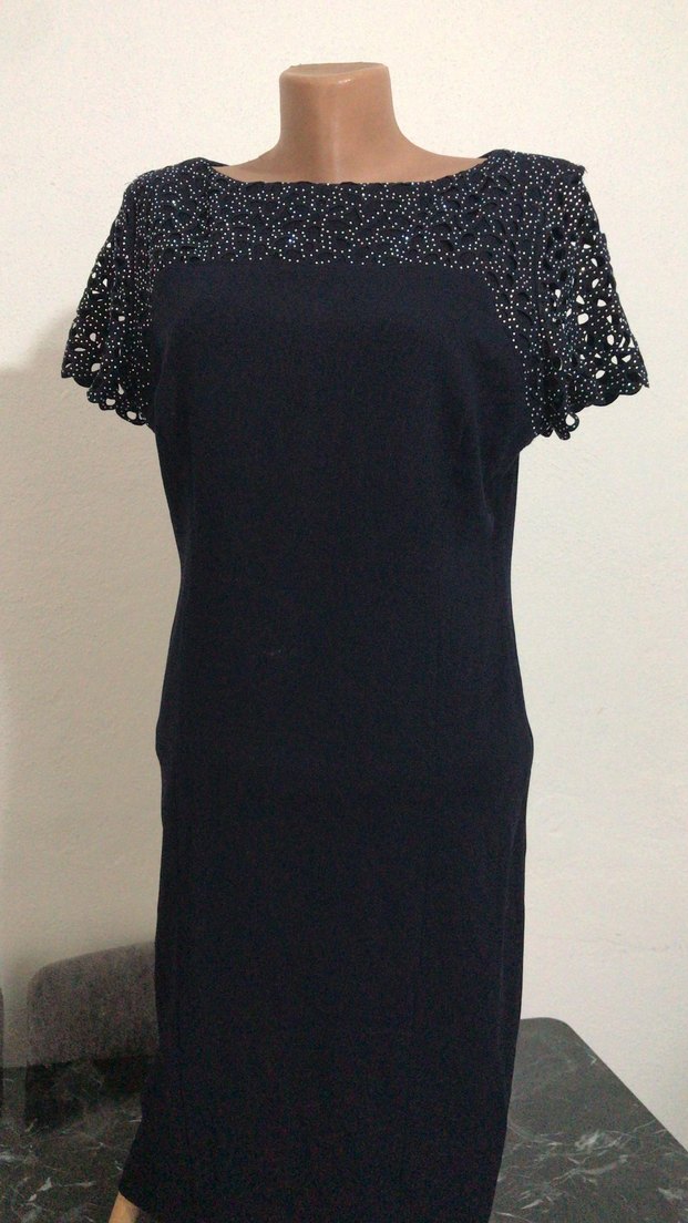 Lacivert V Yaka elbise - Görsel 3