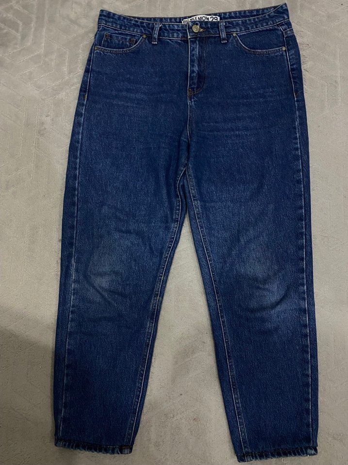 Düğmeli Lacivert Kadın Denim Pantolon - Görsel 2