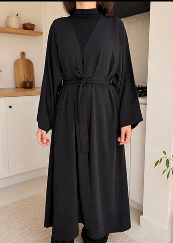 2K Siyah Uzun Abaya Elbise