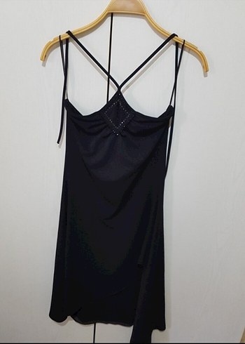 Zara Siyah Mini V Yaka İnce Askılı Elbise