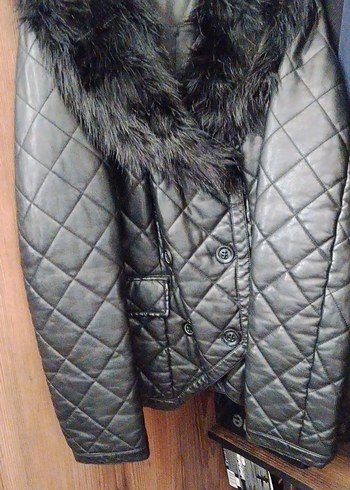 Bayan kürk yakalı deri mont - Görsel 2