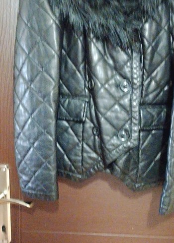 Bayan kürk yakalı deri mont - Görsel 6