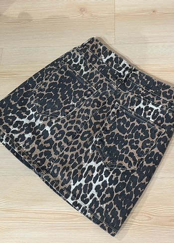Kadın Kahverengi Leopar Desenli Mini Etek - Görsel 2