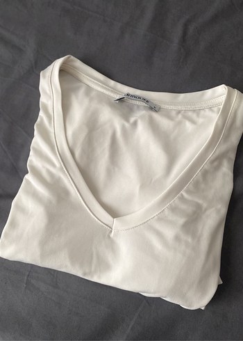m Beden Beyaz V Yaka Uzun Kollu Crop Bluz
