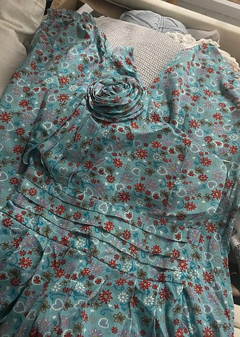 Turkuaz Desenli Bohem Elbise - Görsel 2