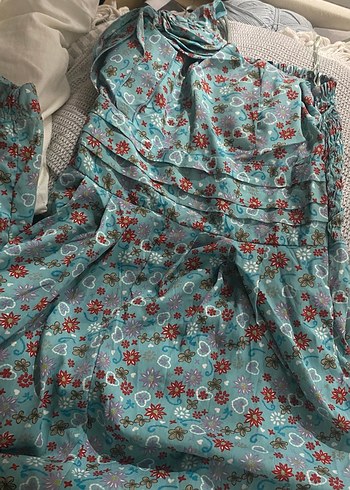 Turkuaz Desenli Bohem Elbise - Görsel 4