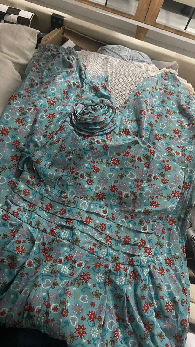 Turkuaz Desenli Bohem Elbise - Görsel 2