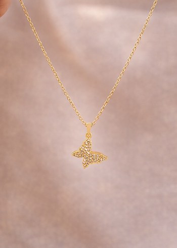 Gold Çelik Kelebek Kolye 45 cm - Görsel 2