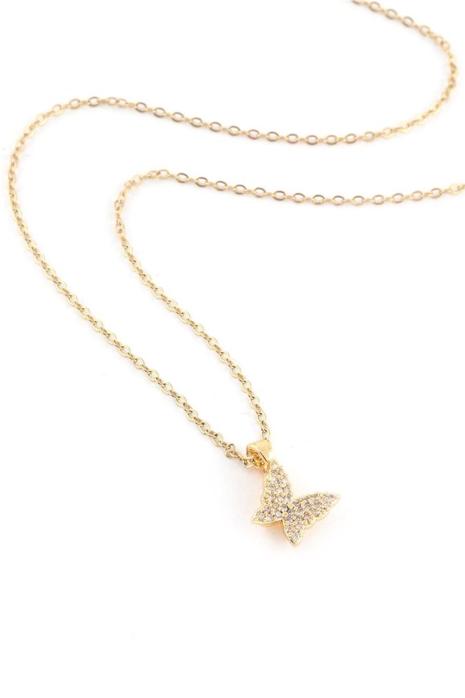 Gold Çelik Kelebek Kolye 45 cm - Görsel 3