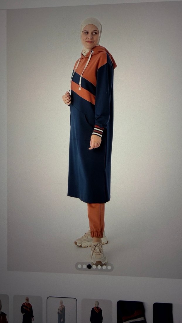 Uzun Lacivert Kapüşonlu Tunik - Görsel 4