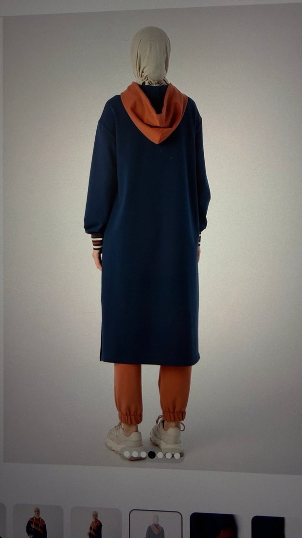 Uzun Lacivert Kapüşonlu Tunik - Görsel 5