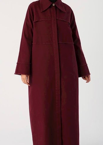 Bordo Kadın Uzun Düğmeli Trençkot - Görsel 2