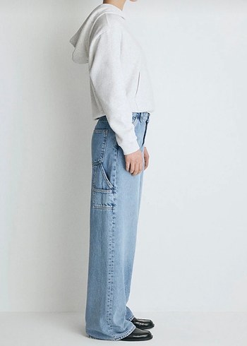 Kadın Mavi Loose Fit Midi Denim Jean - Görsel 4