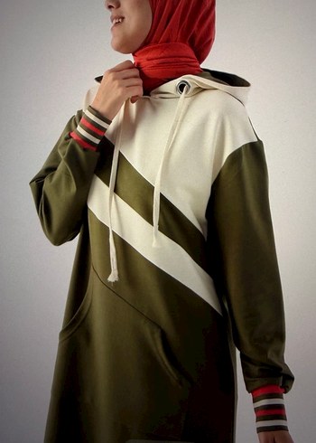 Kadın Haki Uzun Kapüşonlu Tunik - Görsel 7