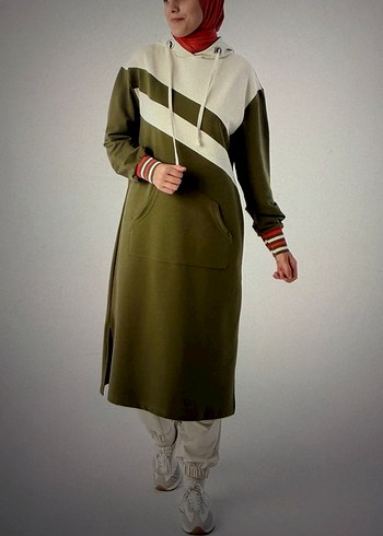 Kadın Haki Uzun Kapüşonlu Tunik - Görsel 4