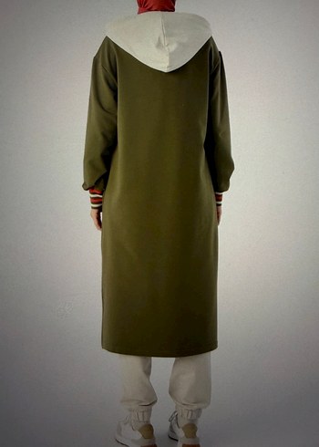 Kadın Haki Uzun Kapüşonlu Tunik - Görsel 6