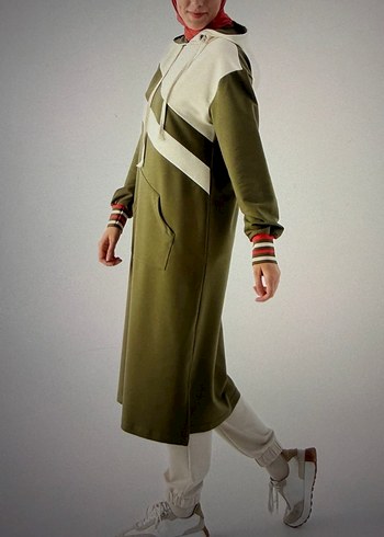 Kadın Haki Uzun Kapüşonlu Tunik - Görsel 5