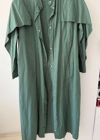 Uzun mint Yeşil trençkot - Görsel 2