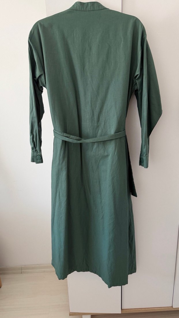 Uzun mint Yeşil trençkot - Görsel 4