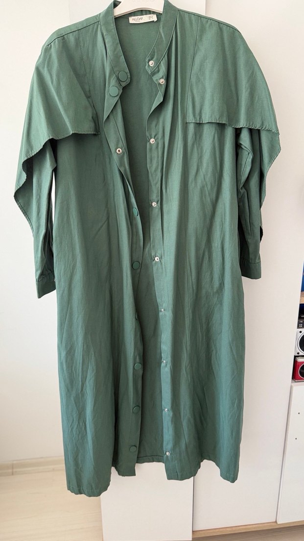 Uzun mint Yeşil trençkot - Görsel 2