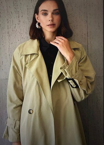 Yeşil Uzun Kemerli Kadın Trençkot - Görsel 3