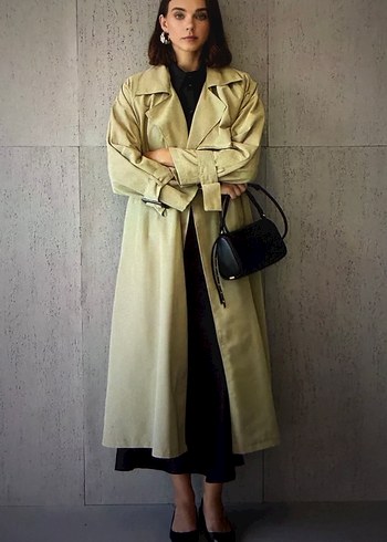 Yeşil Uzun Kemerli Kadın Trençkot - Görsel 4