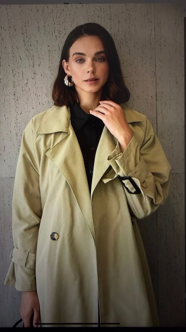 Yeşil Uzun Kemerli Kadın Trençkot - Görsel 3