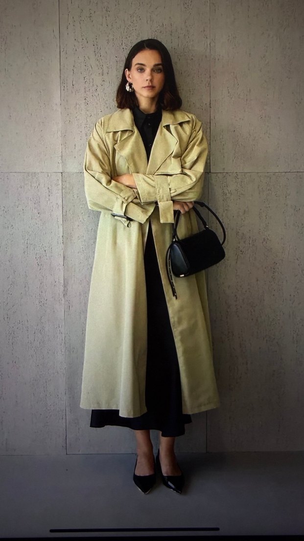 Yeşil Uzun Kemerli Kadın Trençkot - Görsel 4