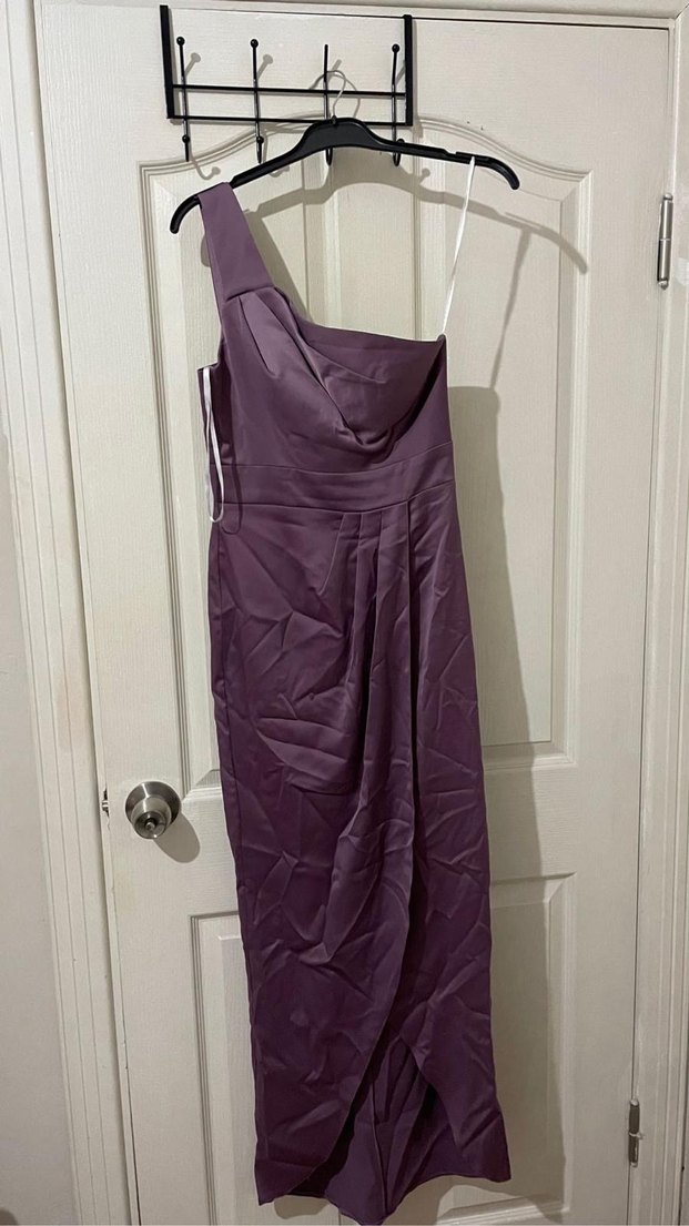 Mor Drapeli Straplez Midi Mezuniyet Elbisesi - Görsel 2