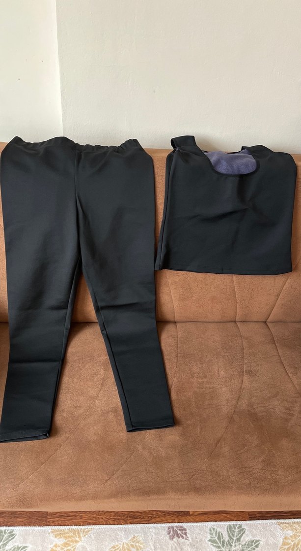 Kadın Siyah Slim Fit spor tayt takımı  terleten - Görsel 3