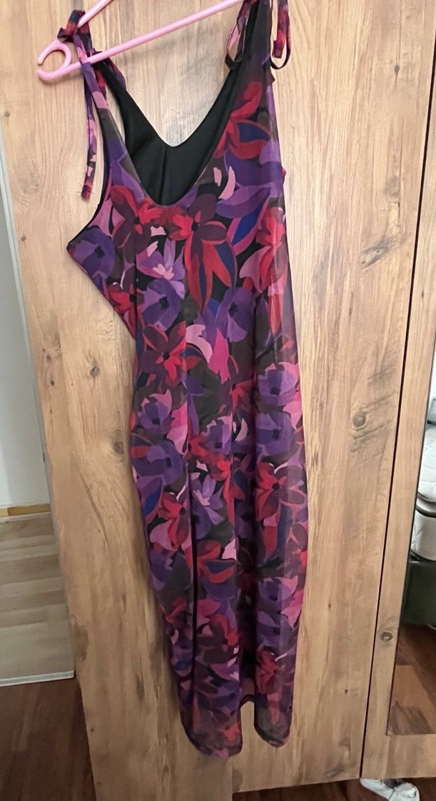 Mor Bağlamalı İp Askılı Bohem elbise - Görsel 2