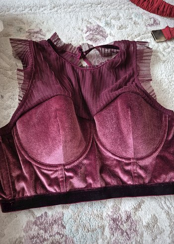 Bordo Straplez Fırfırlı Gotik Büstiyer