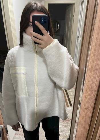 Kürklü Beyaz Kadın Polar Ceket - Görsel 2