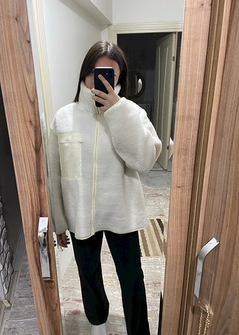 Kürklü Beyaz Kadın Polar Ceket - Görsel 5