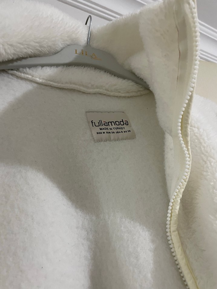 Kürklü Beyaz Kadın Polar Ceket - Görsel 3