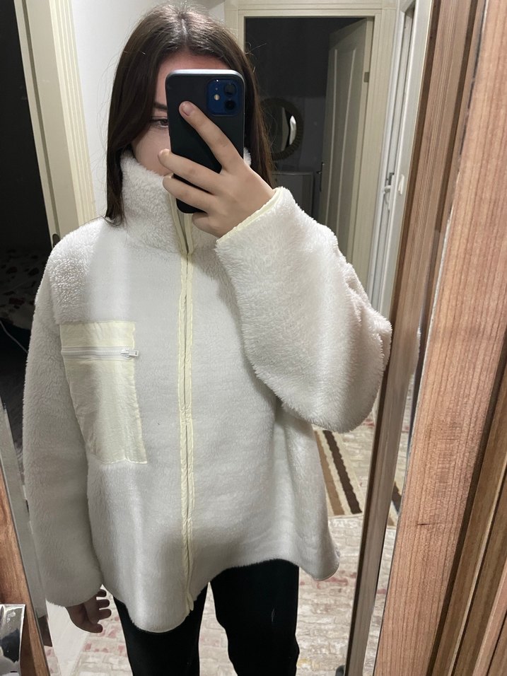 Kürklü Beyaz Kadın Polar Ceket - Görsel 2