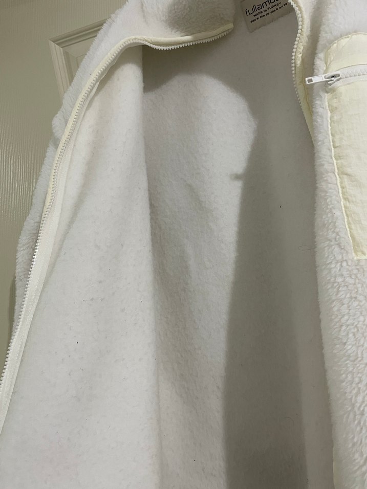 Kürklü Beyaz Kadın Polar Ceket - Görsel 4