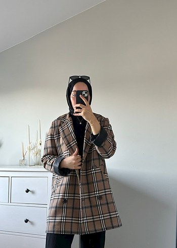 Zara Kahverengi Ekose Burberry Kadın ceket