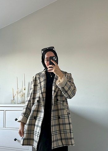 38 Beden Bej Ekose Burberry Midi Kadın ceket
