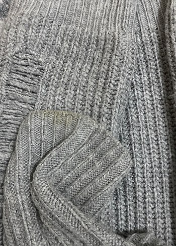 Gri V Yaka Örgü Kadın Kazak - Görsel 2