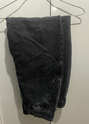 Gri Fermuarlı Bol Kesim Midi Kot Pantolon - Görsel 2