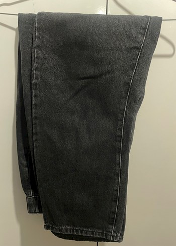 Gri Fermuarlı Bol Kesim Midi Kot Pantolon - Görsel 4