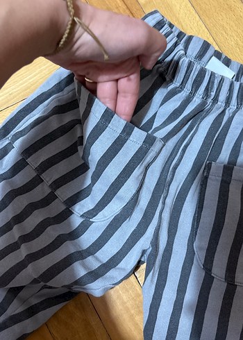 Çizgili Erkek Çocuk Geniş Kesim Keten Pantolon - Görsel 2