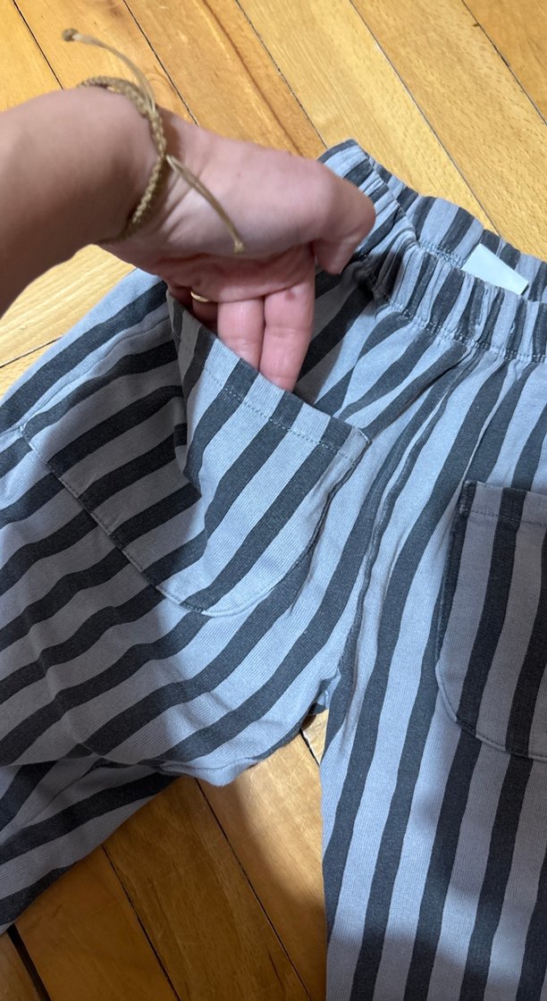 Çizgili Erkek Çocuk Geniş Kesim Keten Pantolon - Görsel 2